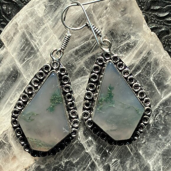 Moss Agate Earrings Stone Crystal Jewelry - Picture 4 of 6